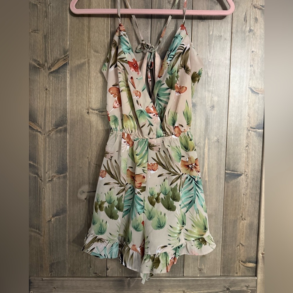 by the way. Peach and Olive Floral Romper